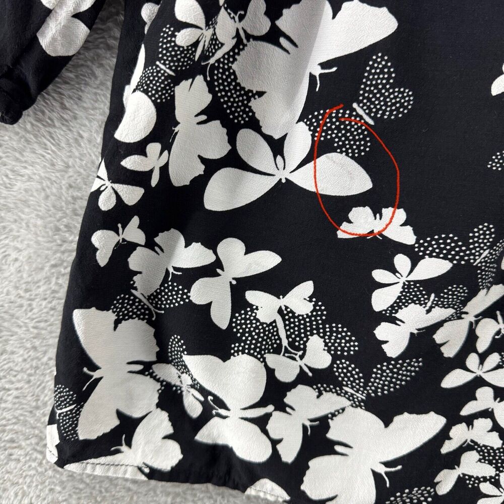 Talbots Top Womens L Black Butterfly Smocked Scoop Neck 3/4 Sleeves Elastic Cuff - Picture 15 of 15